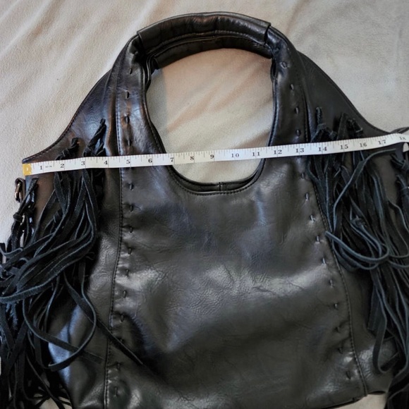 Moda Luxe Black Fringed Hobo Bag. Excellent condition - Picture 5 of 6